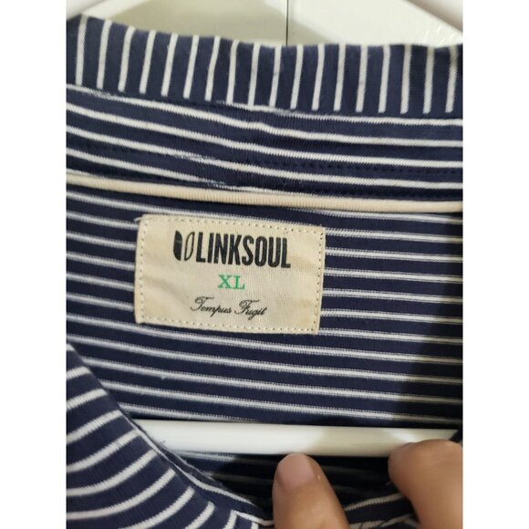 LINKSOUL Mens XL Short Sleeve Polo Shirt Golf Athleisure Navy Blue White Stripe - Picture 3 of 6